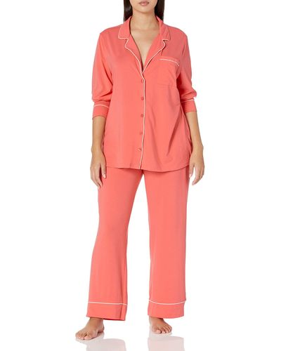 Amazon Essentials Cotton Modal Long-sleeve Shirt And Full-length Bottom Pajama Set - Red