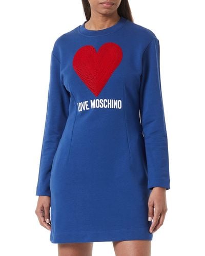 Love Moschino Tight fit Long-Sleeved with Maxi Heart Dress - Blau