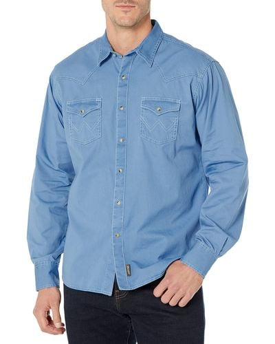 Wrangler Retro Zwei-taschen-langarm-shirt mit Druckknopfverschluss Hemd - Blau
