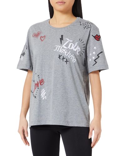 Love Moschino Oversize fit Short-Sleeved with Love & Sketches Prints and Embroideries T-Shirt - Grau