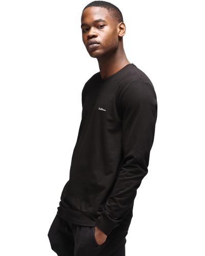Ben Sherman Noir Tywnne T-Shirt à ches Longues 100% Coton avec Logo Signature sur la Poitrine | Vêtement de détente Confortable
