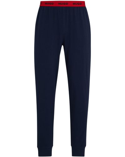 HUGO Stretch-cotton Jersey Pyjama Bottoms With Logo Waistband - Blue
