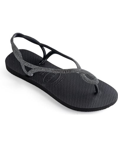 Havaianas Luna Premium Backstrap Metal Logo Glitter Sandals - Black