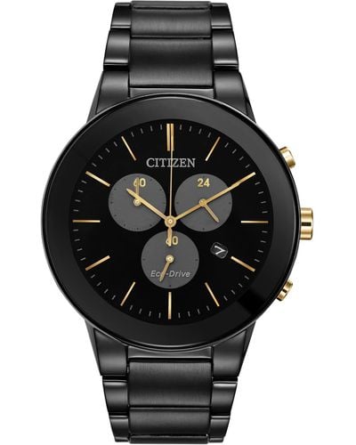 Citizen Eco-drive Modern Axiom Chronograph Watch In Black Ion Plated Stainless Steel