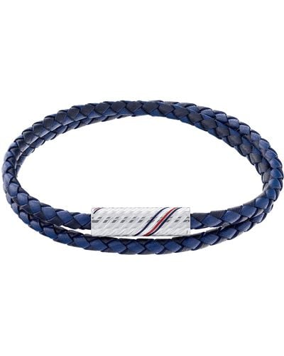 Tommy Hilfiger Jewelry Stainless Steel & Navy & Daquiri Leather Rope Bracelet,color: Navy - Blue