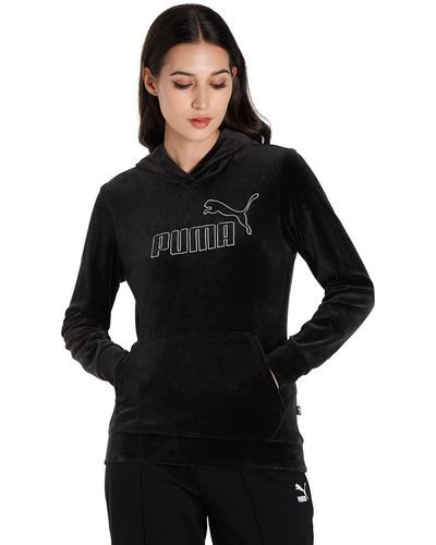 PUMA Sweater "Essentials+ Velours Hoodie für Damen" - Schwarz