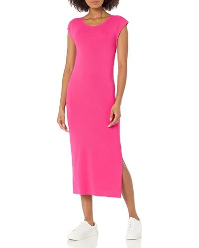 The Drop 's Laila Power Shoulder Twist-back Midi Sweater Dress - Pink