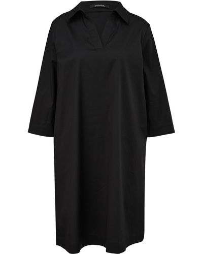 Comma, Midi Kleid mit Hemdkragen - Schwarz