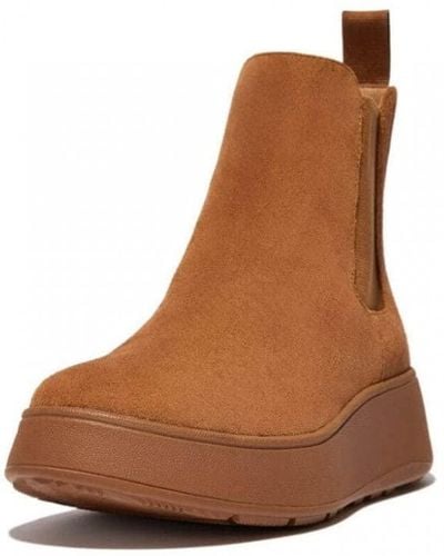 Fitflop F-mode Leather Flatform Chelsea Boots In Light Tan Suede 5 Light Tan - Brown