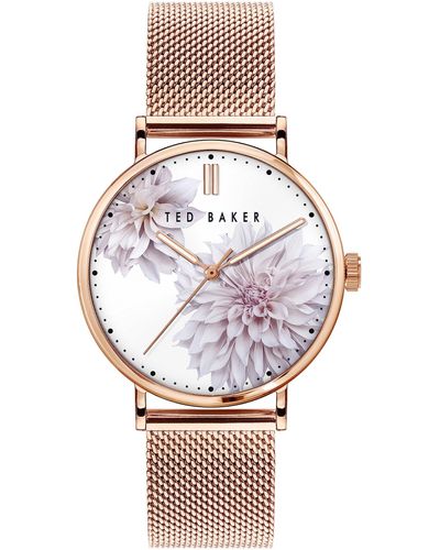 Ted Baker | delle donne | phylipa peonia | bracciale in maglia oro rosa | quadrante floreale bianco | BKPPHF010 - Grigio