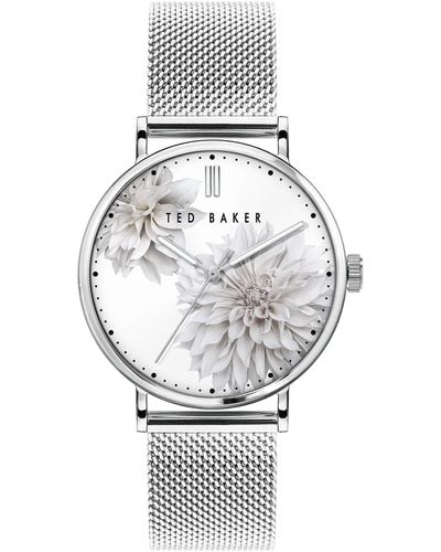 Ted Baker | delle donne | phylipa peonia | bracciale in maglia d'acciaio | quadrante floreale bianco | BKPPHF009 - Grigio