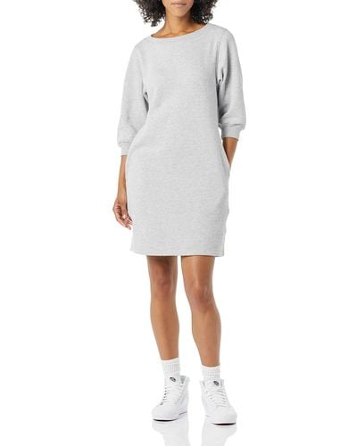 Amazon Essentials Vestido Tipo Sudadera de Felpa con Cuello Redondo y gas abullonadas - Blanco