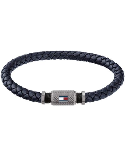 Tommy Hilfiger Men's Rivet Woven Leather Bracelet - Azul