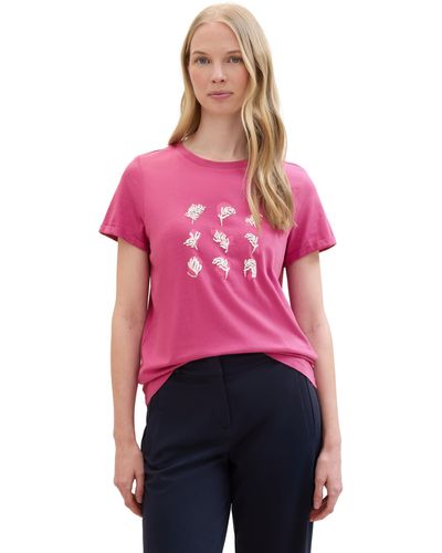Tom Tailor Basic T-Shirt mit Blumen-Print - Pink
