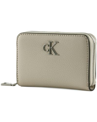 Calvin Klein Ckj Minimal Monogram Zip Around Wallet M Stone - Groen