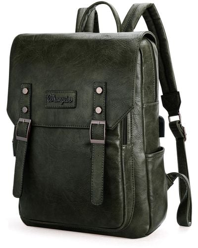 Wrangler Backpack For & Vegan Leather Travel Laptop Backpack Purse University Dark Green Backpack With Usb Charging Port - Black