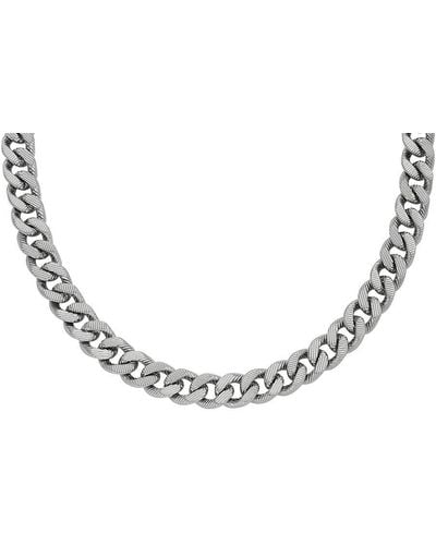 Fossil Harlow Linear Texture Chain Stainless Steel Necklace - Metallic