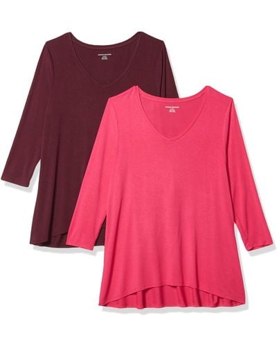 Amazon Essentials 3/4 Sleeve V-neck Swing T-shirt - Pink