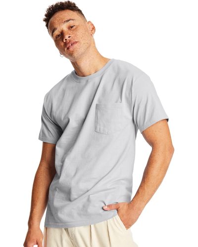 Hanes Short Sleeve Beefy-t With Pocket - Gray
