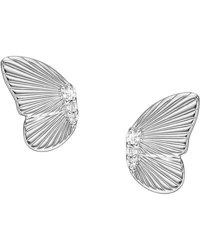 Fossil Sterling Silver Butterflies Stud Earrings - Grey