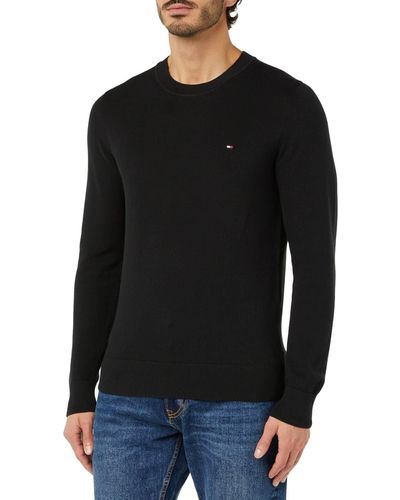 Tommy Hilfiger Chain Ridge Structure C Neck Pullovers - Black