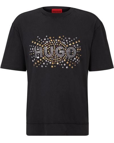 HUGO S Dunic Cotton-jersey T-shirt With Stud-effect Artwork Black