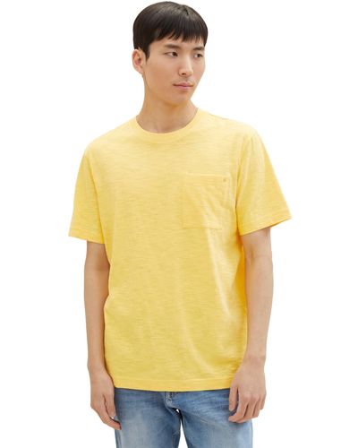 Tom Tailor Basic Crew-Neck T-Shirt mit Brusttasche - Gelb