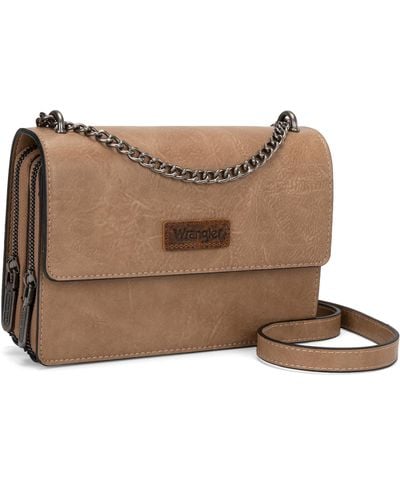 Wrangler Flap Crossbody Purse For Western Organizer Wallets With Chain Strap - Brown
