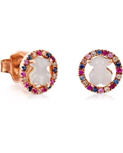 Tous Boucles d'oreilles Camille en Argent Vermeil rose avec Nacre et Saphir multicolore