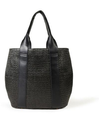 The Drop Tracy Large Canvas Detail Straw Tote - Black