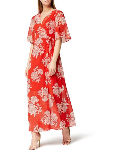 TRUTH & FABLE Maxi Chiffon-Kleid mit A-Linie - Rot