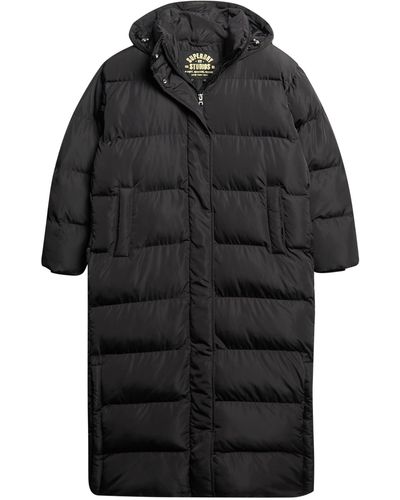 Superdry Maxi Hooded Puffer Coat Jacket - Black