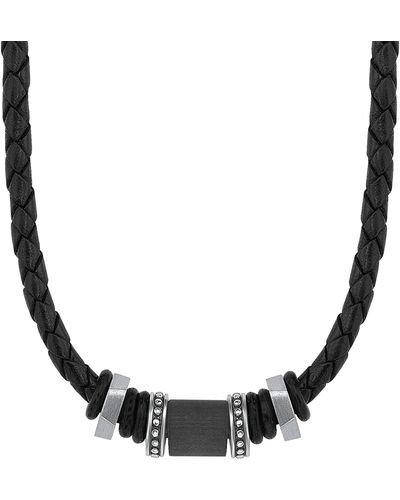 S.oliver Halsband Edelstahl Carbon/Leder Halsschmuck - Schwarz