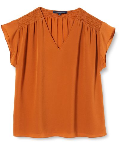French Connection Crepe Light V Neck Shoulder Top Blouse - Orange