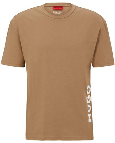 HUGO S T-shirt Rn Relaxed Cotton-jersey T-shirt With Contrast Vertical Logo - Brown