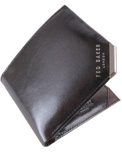 Ted Baker Kornerr Metal Corner Bifold Coin S Black Wallet 267037 Black - Grey