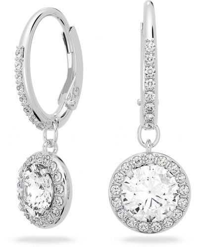 Swarovski Angelic Drop Pierced Earrings With Clear Crystals On A Rhodium Plated Setting Hinge Closure - White