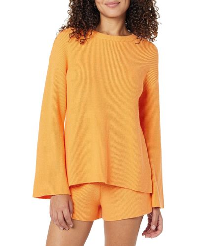 The Drop Alice Jersey Acanalado con Cuello Redondo y Abertura en la Espalda Pullover-Sweaters - Naranja