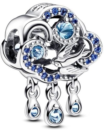 PANDORA Moments Cloud Sterling Silver Charm With Skylight - Blue