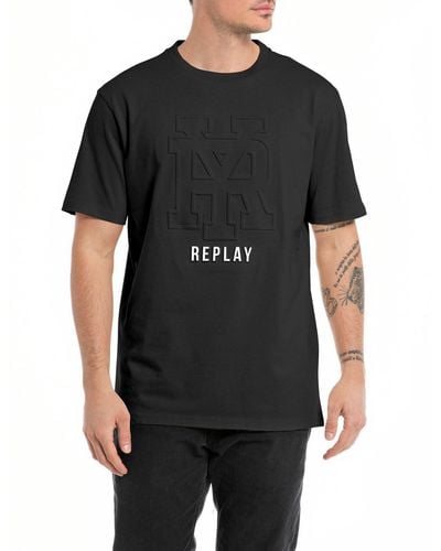 Replay T-shirt da Uomo ica Corta Girocollo Logo - Nero