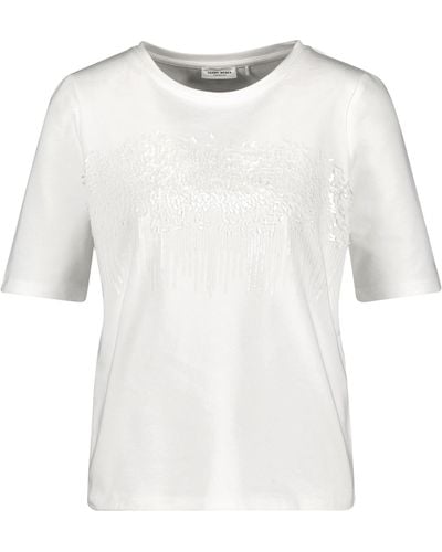 Gerry Weber Softes T-Shirt mit Paillettenbesatz am Frontteil Kurzarm unifarben Off-White 46 - Weiß