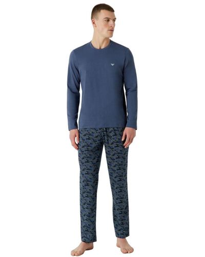 Emporio Armani Pattern Mix Pajama Set - Blau
