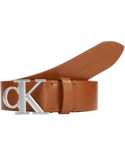 Calvin Klein Gürtel Round Mono Belt aus Leder - Braun