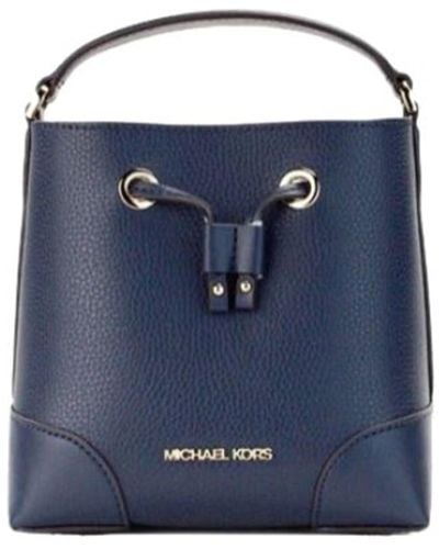 Michael Kors Mercer Small Navy Pebbled Leather Bucket Crossbody Bag Purse - Blue