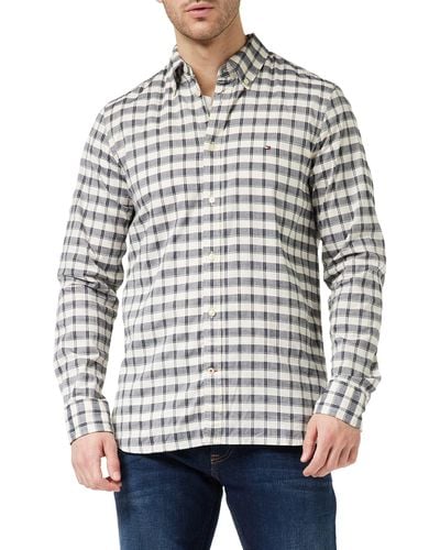 Tommy Hilfiger Camisa pequeña Chk SF Natural Suave Casuales - Gris
