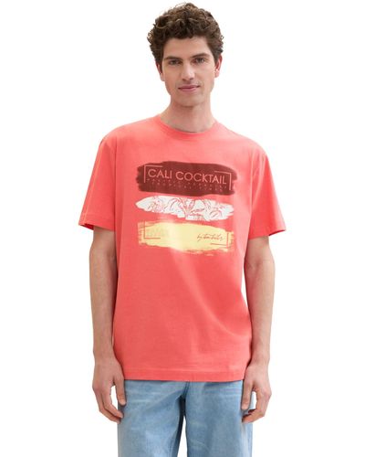 Tom Tailor Basic Sommer-T-Shirt mit Print - Rot