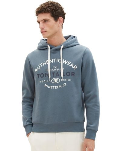 Tom Tailor 1038744 Basic Hoodie Sweatshirt mit Logo-Print - Blau