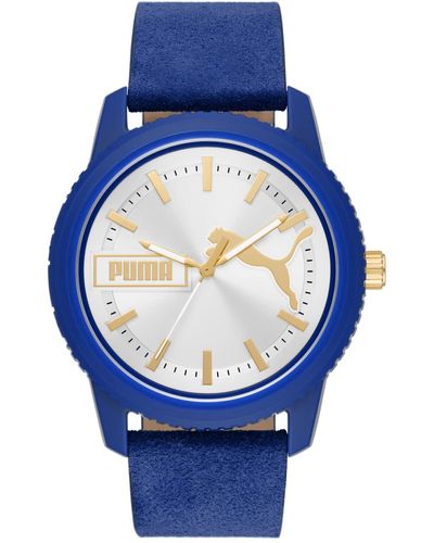 PUMA Analog Quartz Watch With Leather Strap P5105 - Blue