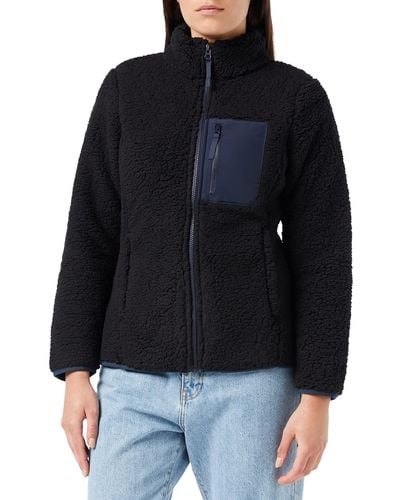 Amazon Essentials Sherpa Long-sleeve Mock Neck Full-zip Jacket With Woven Trim - Black