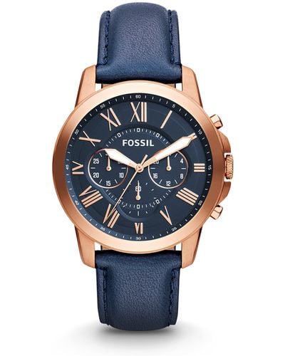 Fossil Grant Quartz Stainless Steel And Leather Chronograph Watch - Multicolour